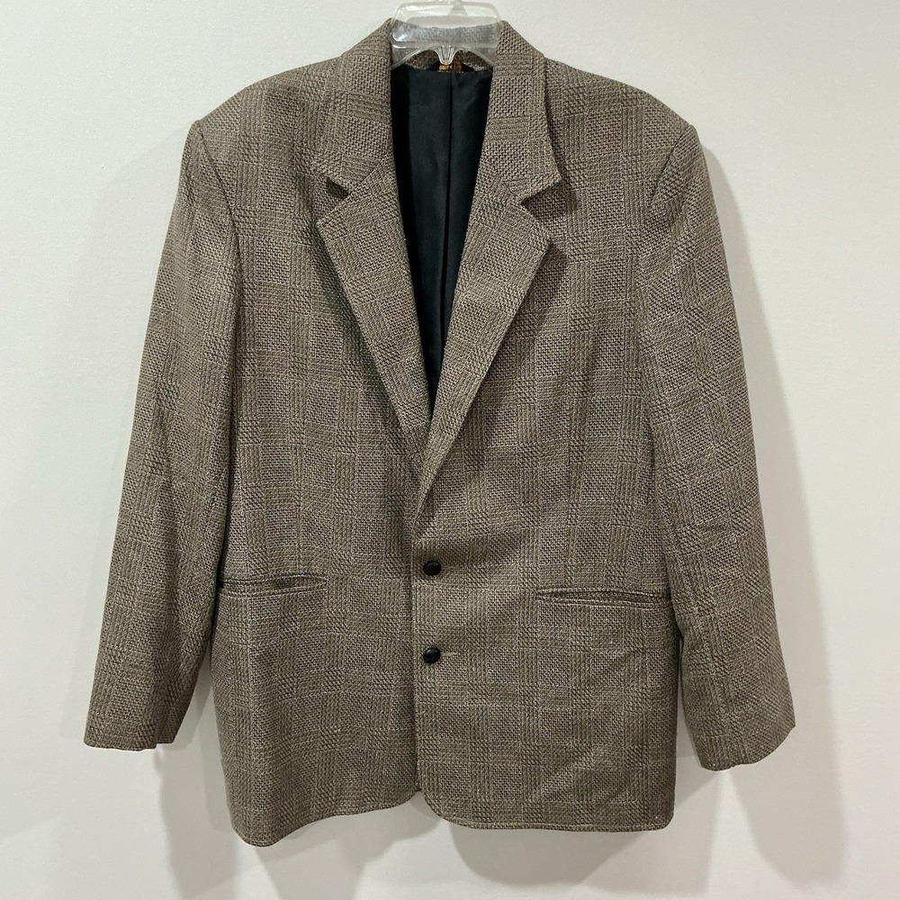 Vintage Blazer Jacket‎ Wool Blend Size 42R Tan Western Tweed Houndstooth Cowboy